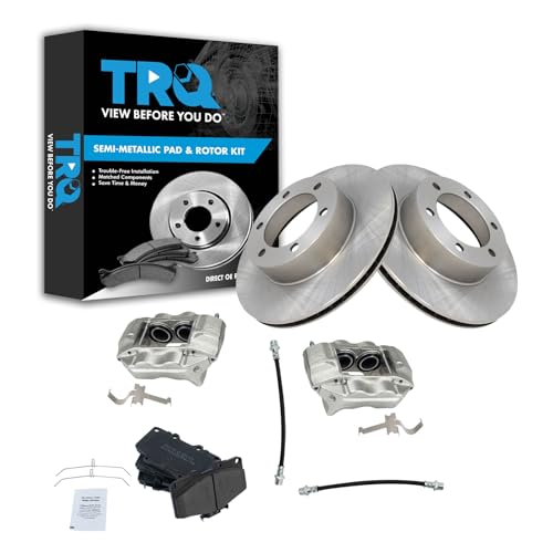 TRQ Front Brake Pad & Rotor Kit Brake Caliper Brake Hose Brake Pads Brake Rotor Semi-Metallic Compatible with 1996-2000 Toyota 4Runner