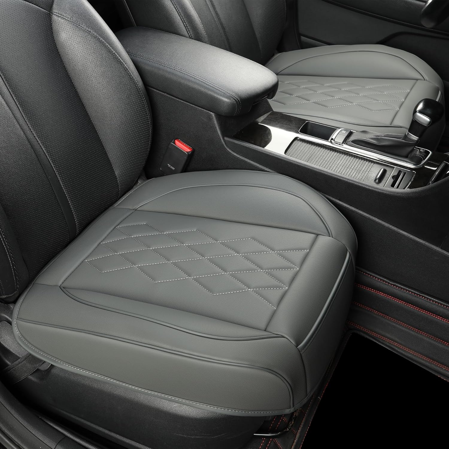 JOJOBAY Leather Car Seat Cover,Bottom Seat Covers for Cars,Front Seat Protector(Bottom),Fit for 95% of Vehicles - Padded,Anti-Slip(2 PC Front Pair,Grey)