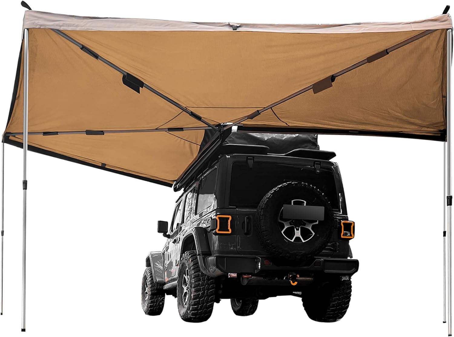 Vehicle Awning, 8.2ft x 270 Degree, Rooftop Pullout Ripstop UPF50+ Side Awning, Reinforced Hinges & Poles for Jeep/SUV/Truck/Van