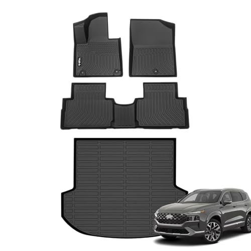 Wailtnb-Car Floor Mats & Cargo Trunk Liners Compatible for Hyundai Santa Fe 2021 2022 2023 (Gas Only) All-Weather Mat Protection Black Accessories