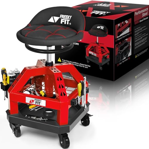 FreekyFit Rolling Shop Stool (Red)