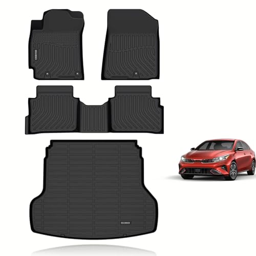 KELCSEECS Floor Mats & Cargo Liner Custom for Kia Forte 2024 2023 2022 2021 2020 2019,All Weather Protection TPE Floor Liners Front& Rear Row Full Set Kia Forte Accessories Black