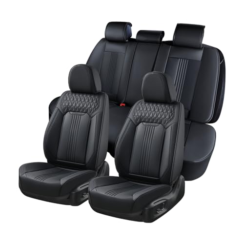 Coverado Seat Covers, Car Seat Covers Full Set, Black Seat Cover, Front Seats Back Seat Cover, Waterproof Car Seat Cushion,Leather Car Seat Protector Universal Fit Most Cars
