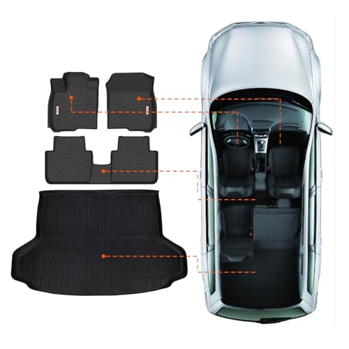 Tesson Floor Mats & Trunk Mat for Honda HRV 2023-2025 2026,All Weather Protection Accessories Custom Full Set Liners Include 1st & 2nd Row Automotive Floor Mats TPE Winter Slush Car Liner Black
