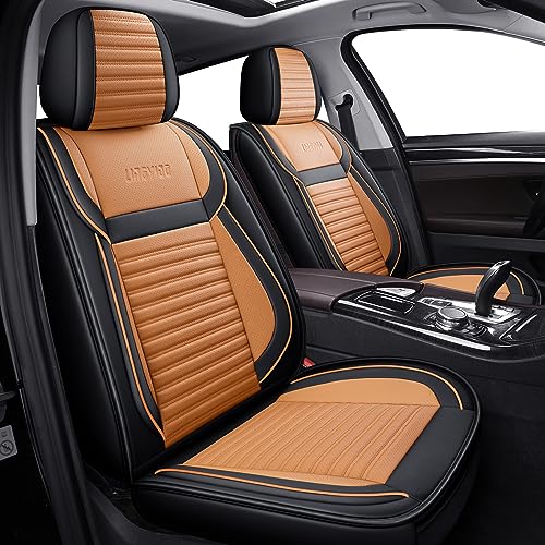 LINGVIDO Car Seat Covers, Breathable and Waterproof Faux Leather Automotive Seat Covers for Cars SUV Truck Sedan,Universal Anti-Slip Seat Cover with Backrest (Full Set, Brown & Black)