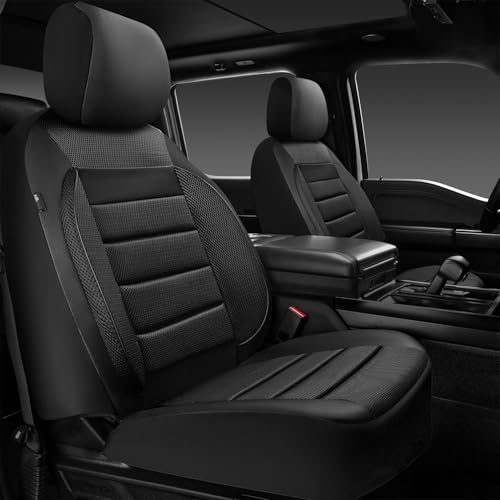 CAR PASS 3D Foam Leather Car Seat Covers Two Front Seats only, Air Cool Mesh Thick Seat Covers, All Weather Car Seat Cover Comfort & Protection for Truck,SUV,Sedan,Van, Airbag Compatible (Black)