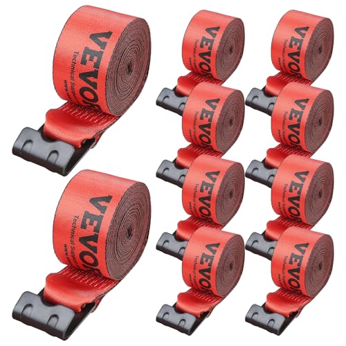 VEVOR Truck Straps, 4" x30' Heavy Duty Tie Down w/Flat Hooks 18,000lbs Break Strength, WLL# 6000lbs, Cargo Straps tie Down for Flatbeds, Trucks, Trailers, Farms, Rescues, Tree Saver, Red(10 Pack)