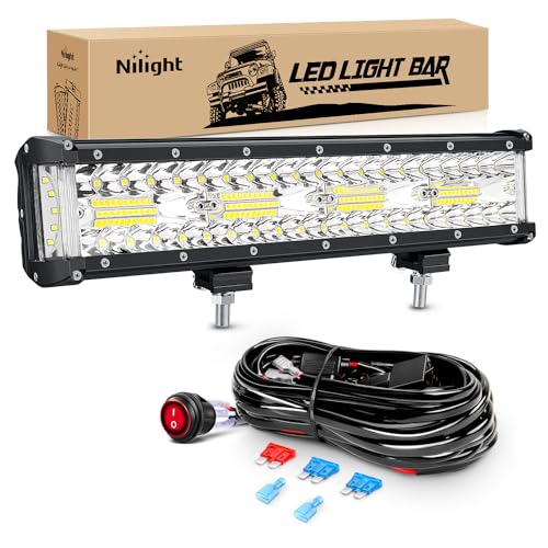 Nilight Side Shooter LED Light Bar 12 Inch Triple Row Spot Flood Combo Lights with Wiring Harness Kit for Off Road Fog Driving Lighting on Truck SUV ATV UTV