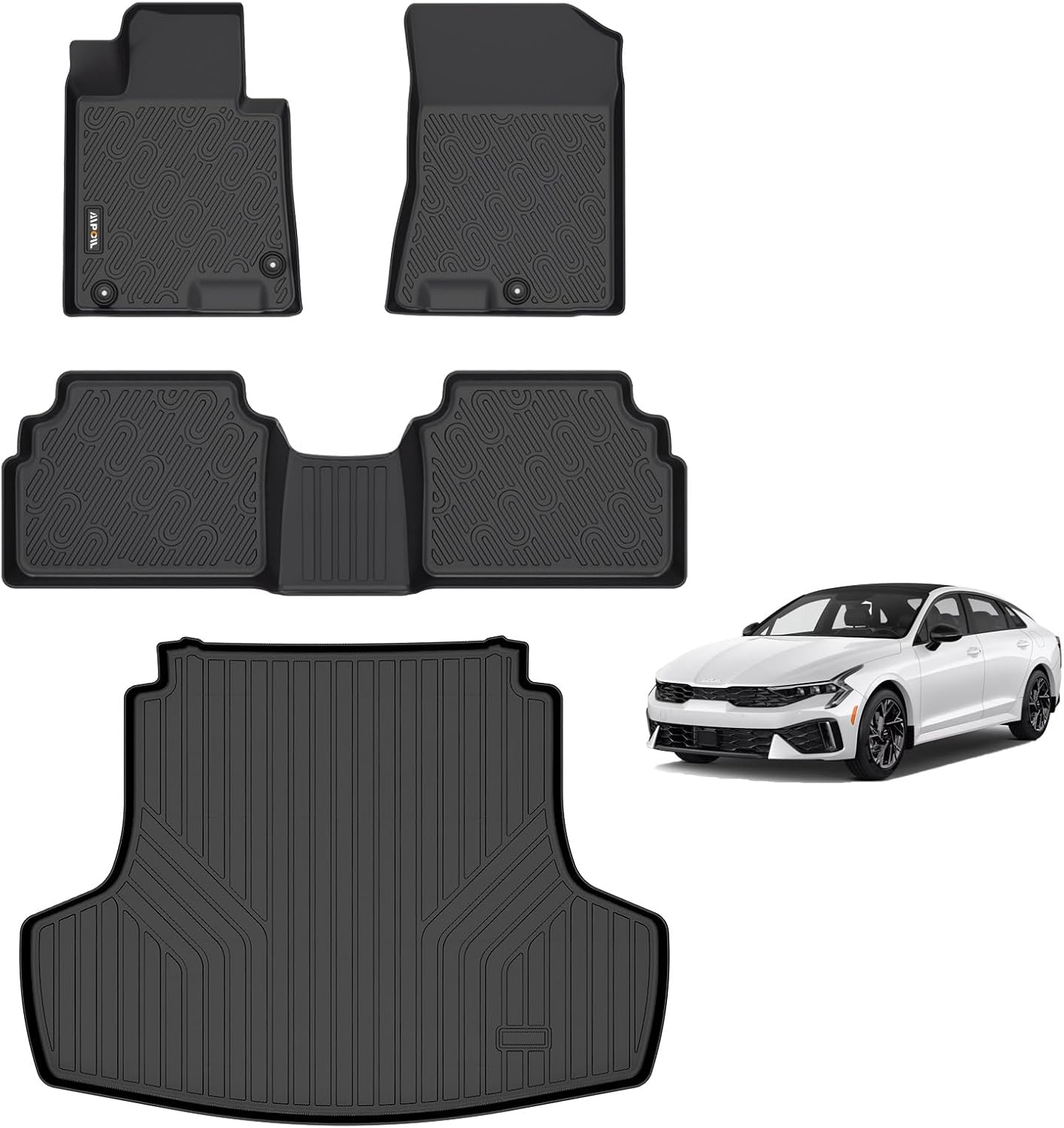 AIPOIL Floor Mats & Cargo Liner Set for 2021-2025 Kia K5 (Only FWD Models) & 2020-2025 Hyundai Sonata (Include Hybrid) All Weather Protection Full Set Custom Car Mats Accessories - Black