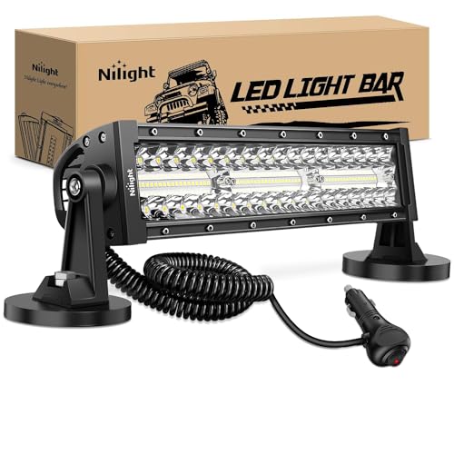 Nilight LED Light Bar 13.5 Inch Triple Row Cigarette Lighter Wiring Strong Magnetic Base Spot Flood Combo 96LEDs Fog Driving Work Roof Bumper Lights for Truck Tractor Golf Cart UTV