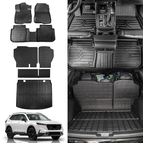 Rongtaod Floor Mats Compatible with 2023 2024 2025 2026 Honda CRV (Include Hybrid) Cargo Mat Trunk Mat Cargo Liner Back Seat Cover CR-V Accessories (Fit Upper Deck, Trunk Mat+Backrest Mats+Floor Mats)
