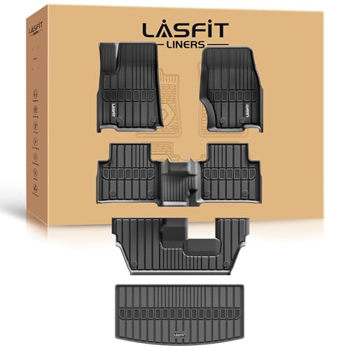 LASFIT Floor Mats & Trunk Mat for Jeep Grand Cherokee L 2021-2025 7-Passenger (NOT Fit for 6-Passenger) All Weather TPE Custom Fit Car Mats Floor Liners Cargo Liner Cargo Mat Black