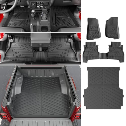 powoq Floor Mats Compatible with 2020-2025 Jeep Gladiator JT Truck Bed Mat Floor Liner 5FT Bed Mat TPE Truck Liner Replacement for 20-25 Jeep Gladiator Accessories