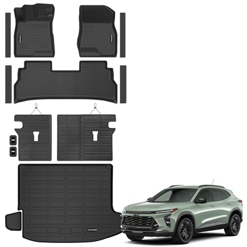 Floor Mats for 2024 2025 2026 Chevrolet Trax Upgrade Trunk Mat with Backrest Mat All Weather Floor Liners TPE Rubber Cargo Liner Fit for 2026 Chevy Trax Anti-Slip Full Set Automobile Mats Accessories