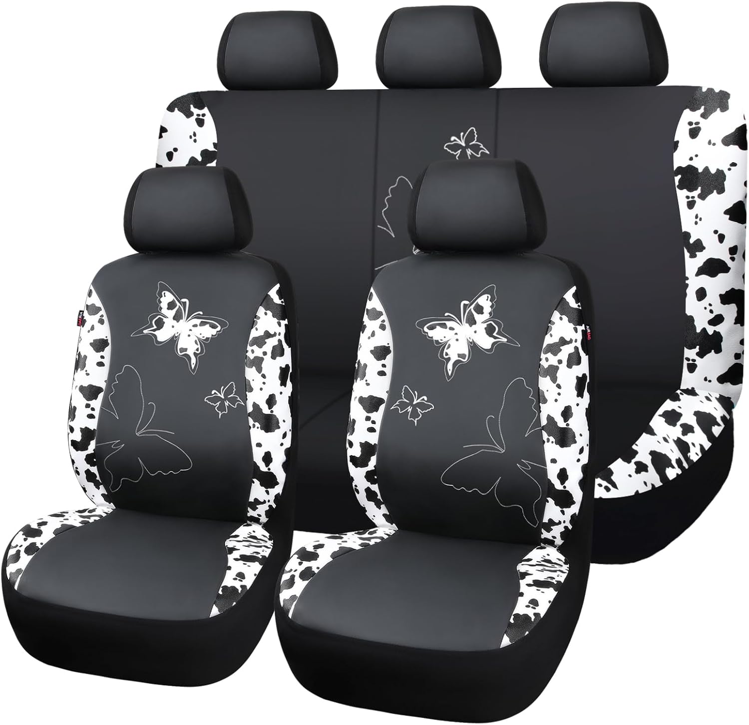 Flying Banner Butterfly car seat Covers ful Set Fashion Universal Lady Woman Female Rear Bench Split Colorized (Full Set - Faux Leather, Cow Print)