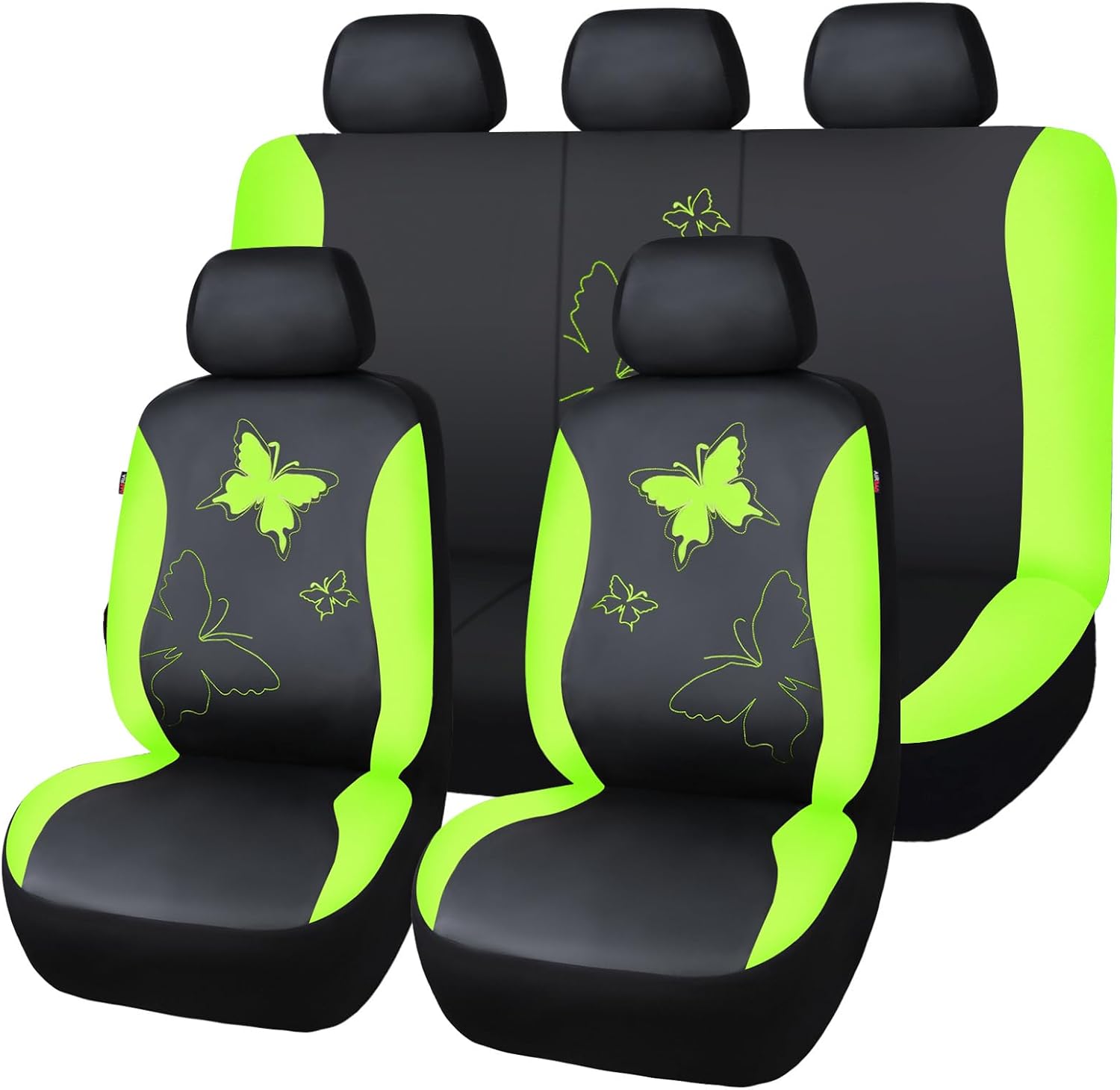 Flying Banner Butterfly car seat Covers ful Set Fashion Universal Lady Woman Female Rear Bench Split Colorized (Full Set - Faux Leather, Fluorescent Green)