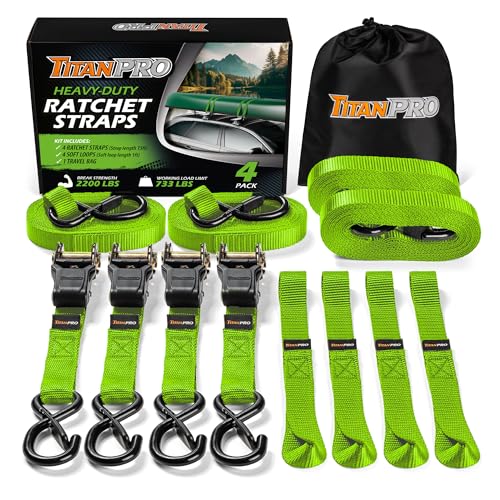 TitanPro 1" x 15' Ratchet Straps (Green)