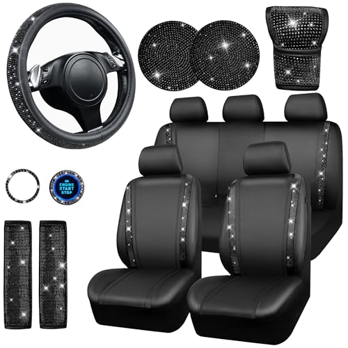 CAR PASS Leather Bling Seat Covers Full Sets
