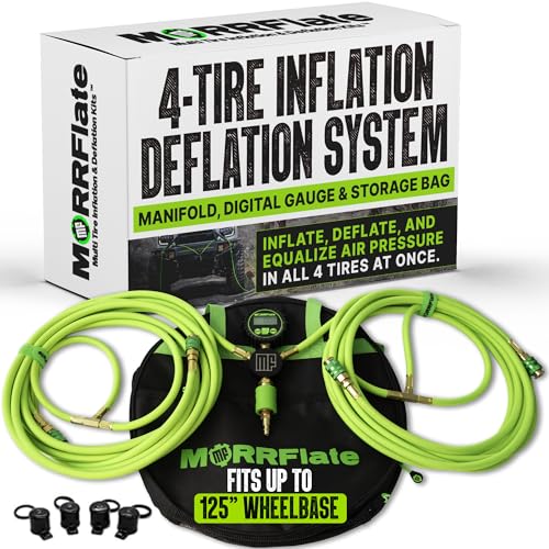 Quad 4 Tire Inflation & Deflation System - Fits Up to 125" Wheelbase - Manifold, Digital Gauge & Storage Bag Included (Hose Kit Only, No Compressor)