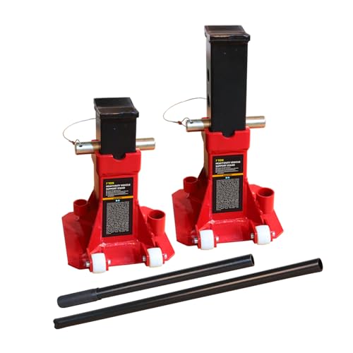 BIG RED Torin 7 Ton Heavy Duty Jack Stands: Pin Style Jack Stand with 2 Casters and Handle, Easily Portable Car Stand for SUV, Trucks and Pick Ups - Red
