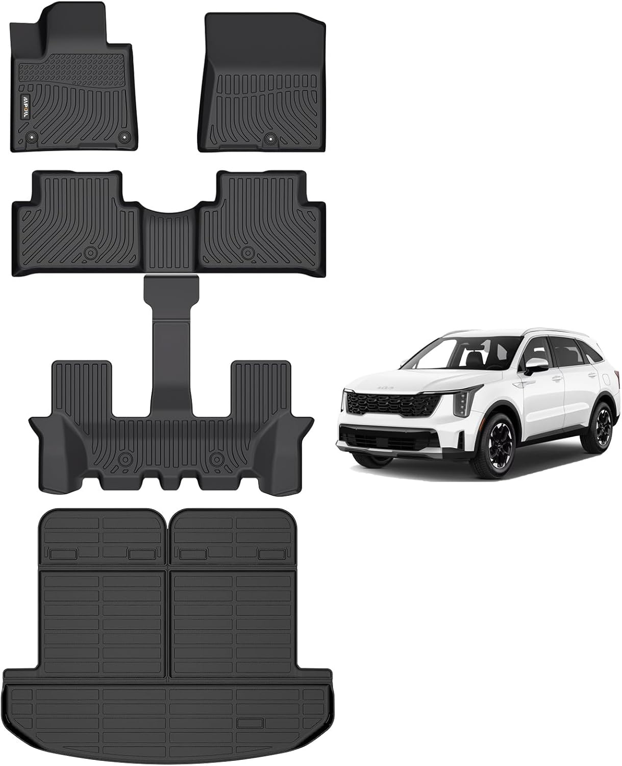 AIPOIL Floor Mats & Cargo Liner Set for 2021-2025 Kia Sorento 6/7 Seat (Not for Hybrid) All Weather Protection Full Set Custom Car Mats Accessories - Black