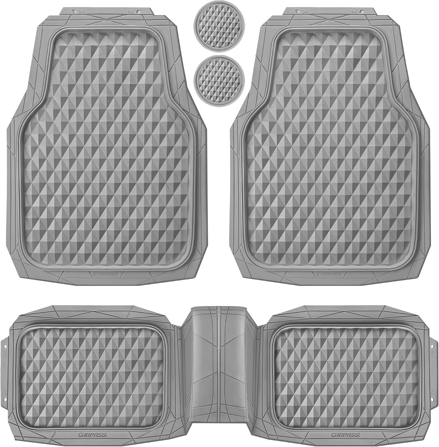 CAR PASS Heavy Duty Rubber Car Mats (Gray)