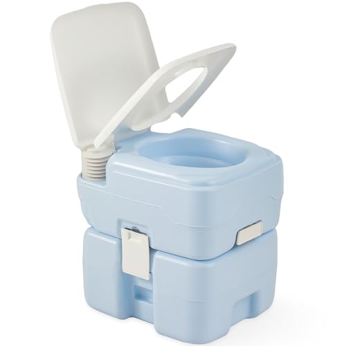 YITAHOME Portable Toilet Camping Porta Potty with Diagonal Enlargerd Bowl, Hand Sprayer and Press Flush Pump, 5.28 Gallon Space Saving Indoor Outdoor Toilet for Adults, RV Travel, Boat and Trips