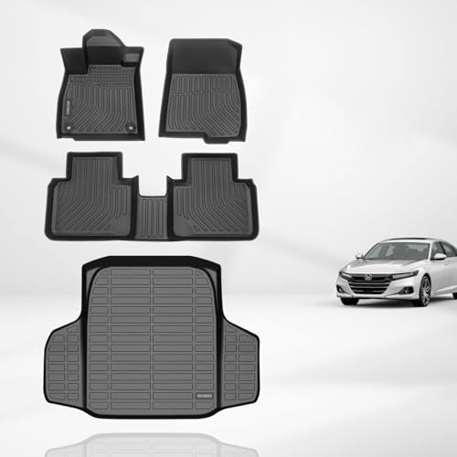 KELCSEECS Floor Mats & Cargo Liner Custom for 2018-2022 Honda Accord/Honda Accord Hybrid All Weather Protection TPE Floor Liners Front& Rear Row Full Set Accessories Black
