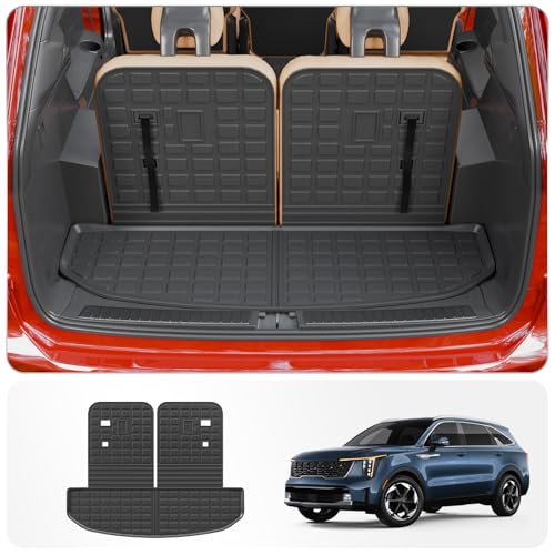 Cargo Mat Compatible with 2021-2025 2026 Kia Sorento Cargo Liner Trunk Mat Trunk Liner TPE All Weather Back Seat Cover Protector 2024 Sorento Accessories (Trunk Mat with Backrest Mat)