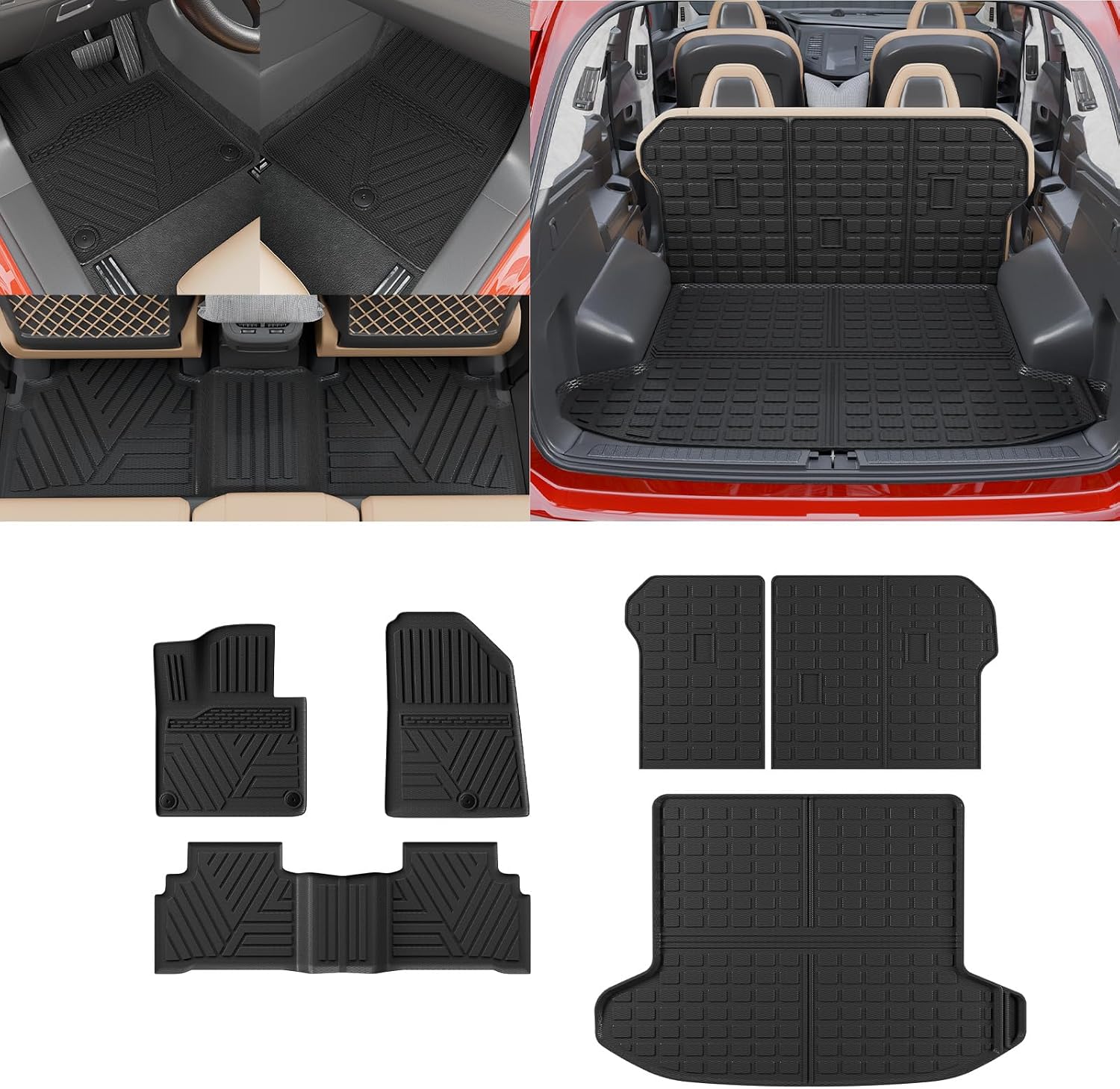 Floor Mats Compatible with 2023 2024 2025 2026 Kia Sportage Cargo Mat Cargo Liner TPE All Weather Back Seat Cover Protector 2025 Sportage Accessories (Trunk Mat+Backrest Mats+Floor Mats)