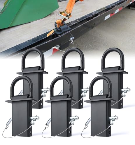 5/8" Heavy-Duty Stake Pocket D Rings with Anti-Loss Cord | Adjustable 18,000 lbs Trailer Stake Pocket Tie-Down Utility for Flatbed Trucks and Trailers | 4 Adjustable Holes | 6 Pack