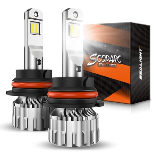 SEALIGHT 9004 Bulbs 36000LM Brighter, 6500K Xeon White S6 9004 Driving Lights, 60000+ Ultra-long Life HB1 Dual Bulbs with Fan, 5 Min Plug-N-Play, Driving Fog Spot Light Assemblies, Pack of 2