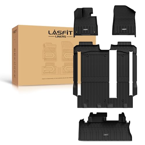 LASFIT Floor Mats&Trunk Mat for Toyota Sienna 8 Seats 2021-2024 2025 All Weather TPE Custom Fit Floor Liner for Sienna LE/XLE 8 Passenger (with Spare tire) Front&Rear Car Mat Black