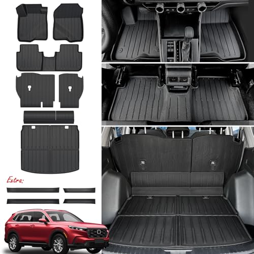 Floor Mats Cargo Mat Set for Honda CRV 2026 2025 2024 2023 Car Mat Accessories(Include Hybrid), All Weather TPE Cargo Liner Door Sill Protectors for CR-V Gas Hybrid(Full Set Mats)