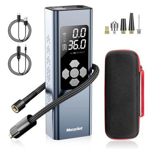 Morpilot Tire Inflator Portable Air Compressor, 2X Faster Inflation(9000mAh Battery & 12V DC Cord) Car Tire Pump with LCD Dual Display, 150PSI Electric Air Pump for Car SUV MPV RV Bike Ball
