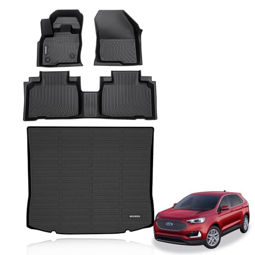 KELCSEECS Floor Mats & Cargo Liner Custom for Ford Edge 2015-2024 & Ford Edge ST 2019-2024 All Weather Protection TPE Floor Liners Front& Rear Row Full Set Accessories Black