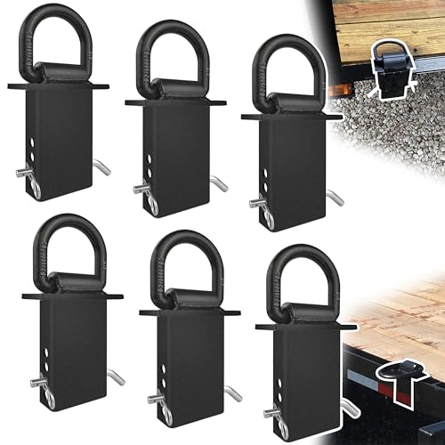 Stake Pocket D Rings 6Pcs 18000lbs Heavy Duty Removable D-Ring Stake Pocket Tie Down for Utility Trailers and Flatbeds with Hitch Pin, Removable Tie Down Utility for Flatbed Cargo Trucks, Black