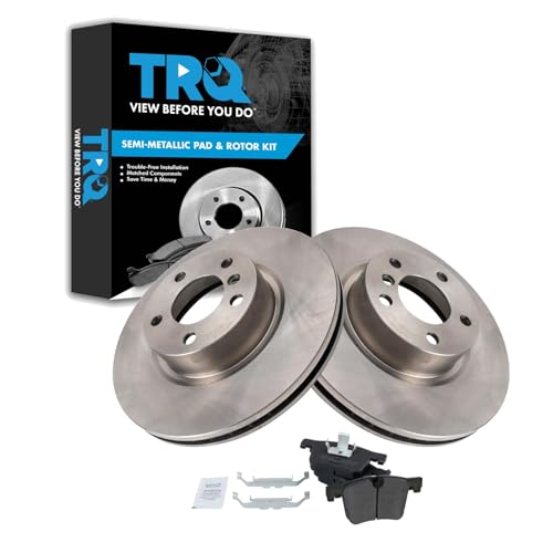 TRQ Front Brake Pad & Rotor Kit Brake Pads Brake Rotor Semi-Metallic Compatible with 2011-2017 BMW X3 2015-2018 X4