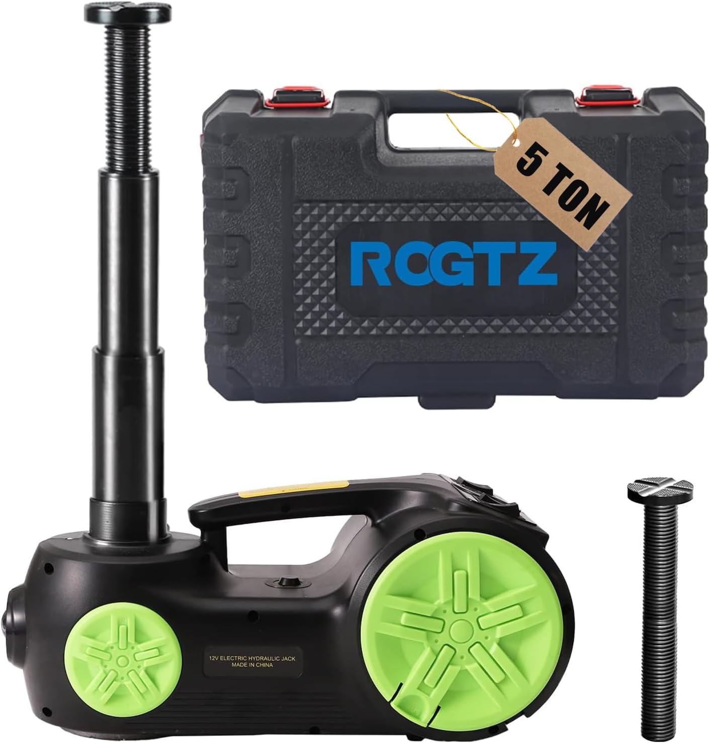 ROGTZ Upgraded Electric Hydraulic Car Jack Kit 5 Ton 12V Portable Lift Range 20.9 Inch with Tire Inflator Pump for SUV Sedan Truck Repair Floor Jack for Tire Change with LED Light Jack Only