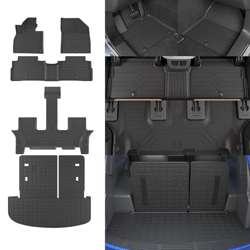 Rongtaod Floor Mats Compatible with 2020-2025 Kia Telluride 7&8 Seats Trunk Mat Cargo Mat Cargo Liner Back Seat Cover Protector 2024 Telluride Accessories (Trunk Mat with Backrest Mat+Floor Mats)