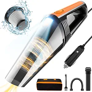 FRESMOL Car Vacuum, Portable Car Vacuum Cleaner High Power 8000Pa, Small 12V Handheld Vacuum with LED Light,16.4Ft Corded, Car Accessories Kit of Car Interior with Wet or Dry for Men/Women