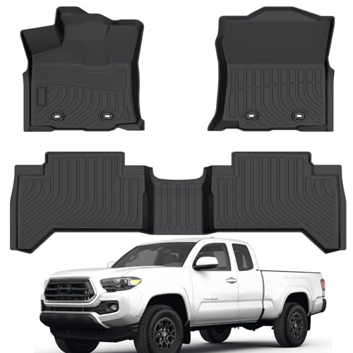 All Weather Custom Fit Rubber Mats for 2018-2023 Toyota Tacoma, Toyota Tacoms Floor Mats, Full Set Includes 1st and 2nd Rows Maximum Coverage, Laser Measured TPE Rubber Protection Mat Car Mats