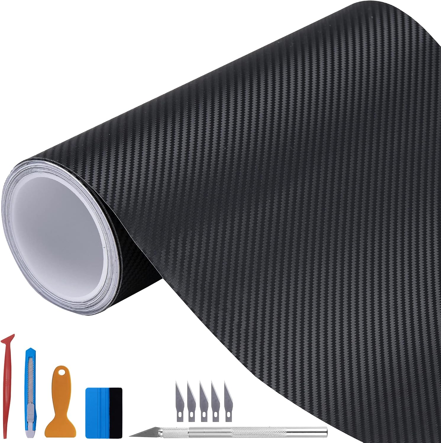 LZLRUN 3D Black Carbon Fiber Vinyl Wrap Roll with Air Release - Outdoor Rated for Automotive Use - 5ft x 10ft