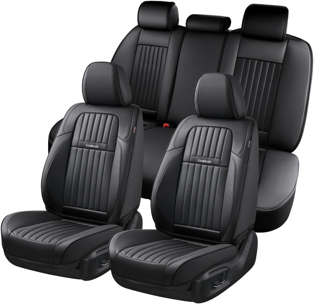 Coverado Car Seat Covers Full Set, Seat Covers for Cars, Black Car Seat Cover, Car Seat Protector, Nappa Leather Car Seat Cushion, Waterproof Car Seat Covers Front Seats and Back Fit for Most Cars