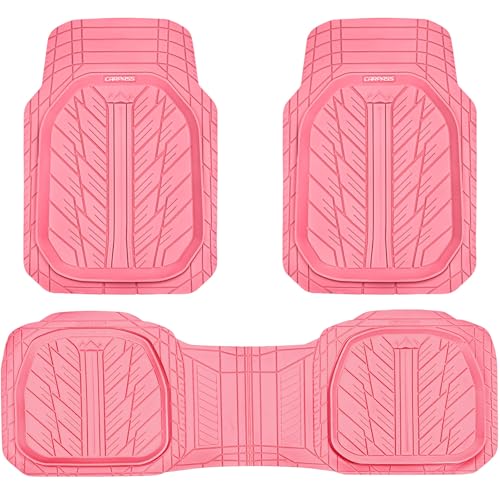 CAR PASS DeepDish Pink Floor Mats for Cars Full Set,Heavy Duty Rubber Car Mats 3-Piece,Universal Waterproof Trim-to Fit Automotive Floor Mats for Truck Van SUV, Durable All-Weather Car Mats (Pink)