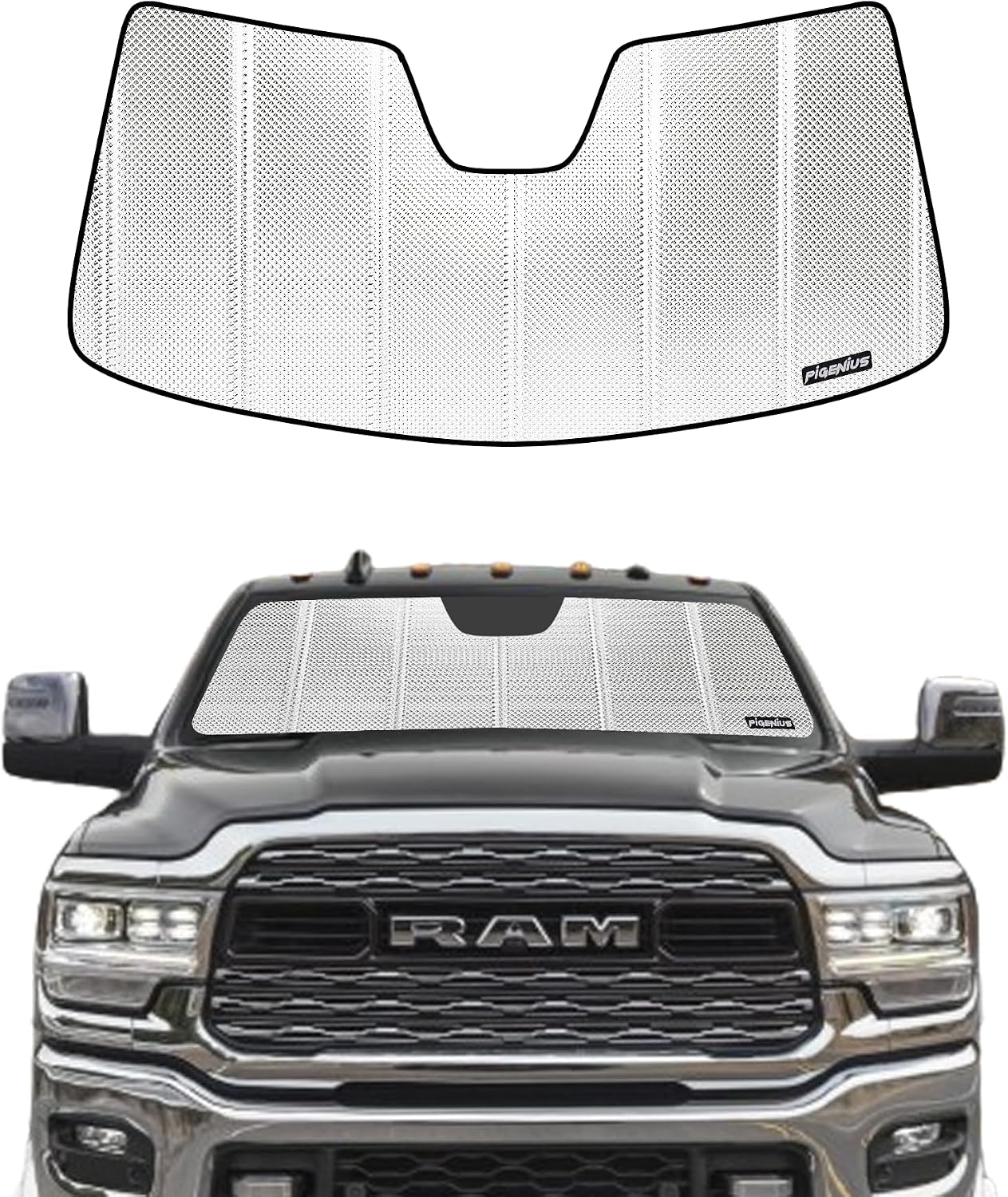 Windshield Sun Shade for Ram 2500/3500 2019-2025 with 5 Inch Wide Sensor. Reflective Aluminum Film Front Window Sunshade - BLAZBLOCK