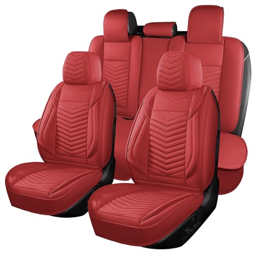 Car Seat Covers Full Set,Breathable and Waterproof Car Seat Cover,Universal Anti-Slip Car Seat Covers Front Seats Back Seat Cover for Cars SUV Truck Sedan(Style1,5 PCS Full Set,Red)