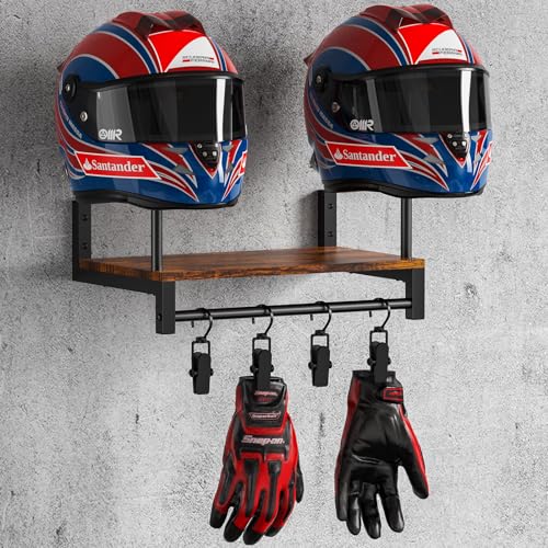 Helmet Rack Wall Mount, Motorcycle Helmet Holder Plate Rack Display Organizer with Motorcycle Accessories for Motorcycle (Vintage Black)