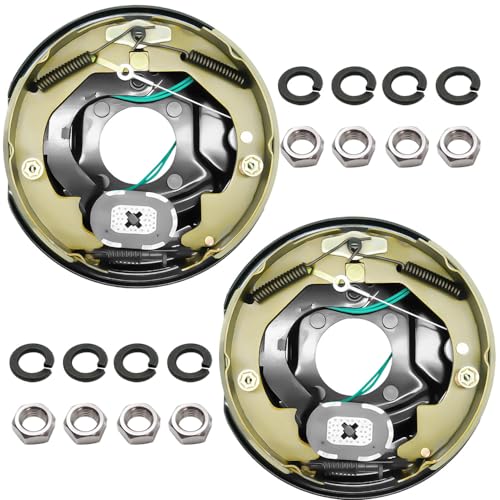 RV Murts 1 Pair 10" x 2-1/4" Self Adjusting Electric Trailer Brake Assembly for 2300-3500 lbs Trailer Axle with Nuts&Washers, RV Spindle Brake Kit with 4 Holes for Trailer Parts Replacement.