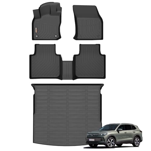 Binmotor-All Weather Car Floor Mats & Cargo Liner Set for Volkswagen Tiguan 2018-2024(Not for 2025), 5 Passenger,1st & 2nd Row & Rear Cargo Mat TPE Rubber Liners for VW Tiguan Accessories
